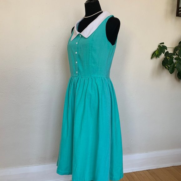 Vintage 60s turquoise day dress sz M - Picture 2 of 5